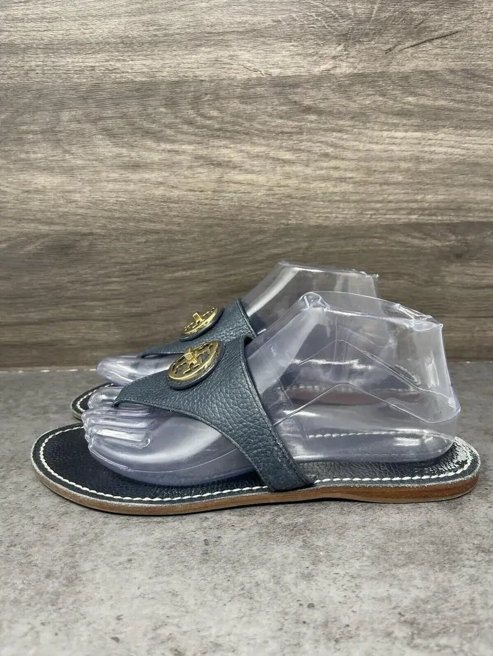 Tory Burch Flat Thong Sandals Womens Size 9 Blue Leather Slip On